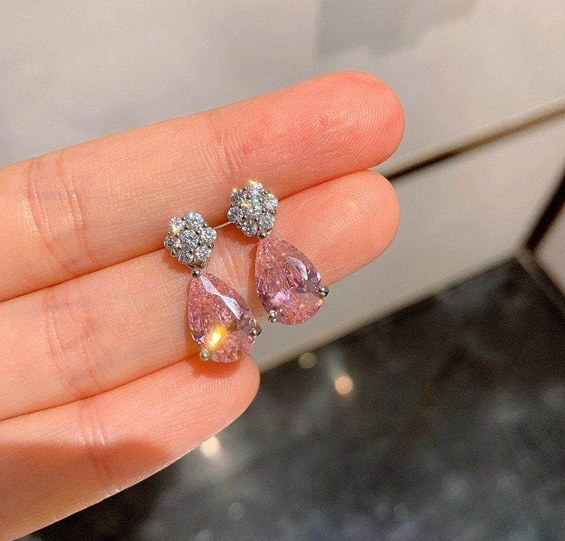Pink Tear Drop Earrings