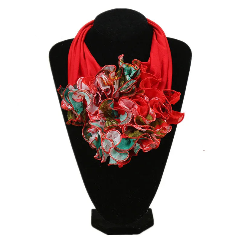 New Trend Women Scarf Floral Collar Scarf Luxury Big Flower Neckerchief Ring Neck Scarves Fashion Bandana Head Hijab For Ladies