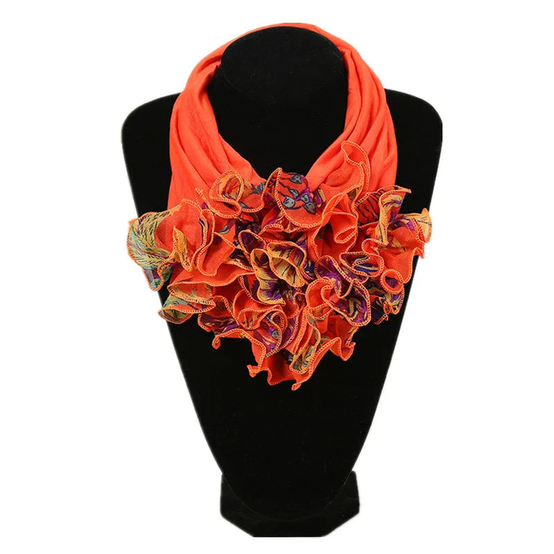 New Trend Women Scarf Floral Collar Scarf Luxury Big Flower Neckerchief Ring Neck Scarves Fashion Bandana Head Hijab For Ladies