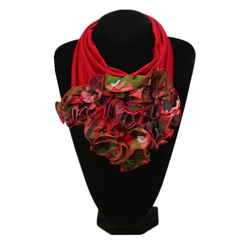 New Trend Women Scarf Floral Collar Scarf Luxury Big Flower Neckerchief Ring Neck Scarves Fashion Bandana Head Hijab For Ladies