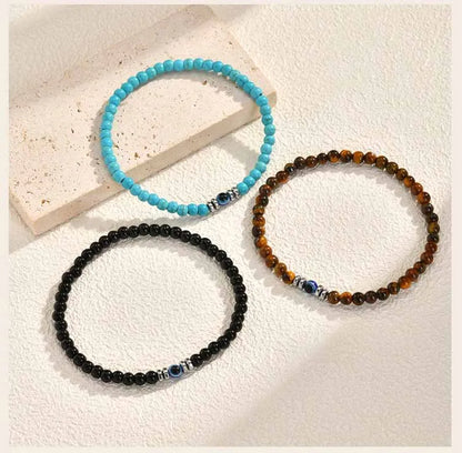 Evil Eye Bracele,  Stretch Adjustable Turquoise And Tiger's Eye Beaded Bracelets for Women, Healing Stone Luck Gift