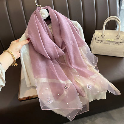 Luxury Silk Shawl Scarf for Women Design Embroidery Flowers Hijab