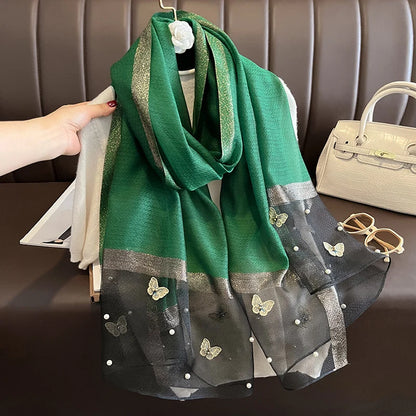 Luxury Silk Shawl Scarf for Women Design Embroidery Flowers Hijab