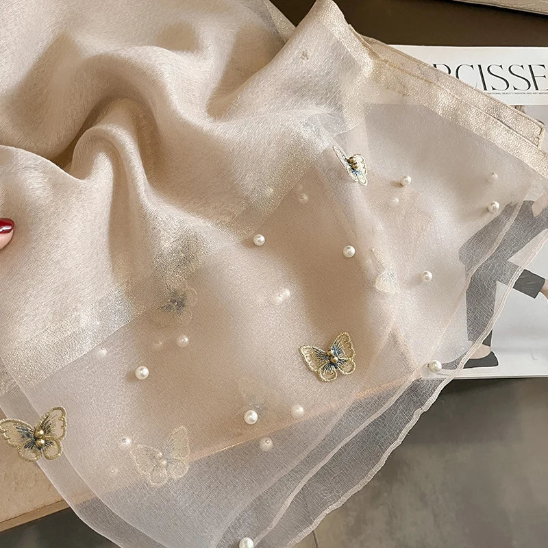 Luxury Silk Shawl Scarf for Women Design Embroidery Flowers Hijab