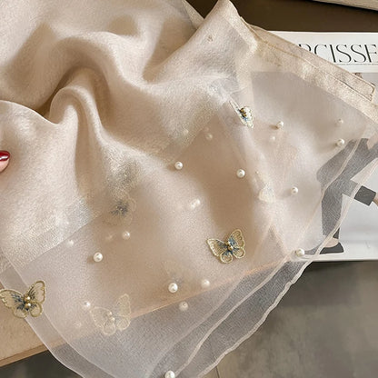 Luxury Silk Shawl Scarf for Women Design Embroidery Flowers Hijab