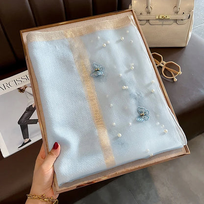 Luxury Silk Shawl Scarf for Women Design Embroidery Flowers Hijab
