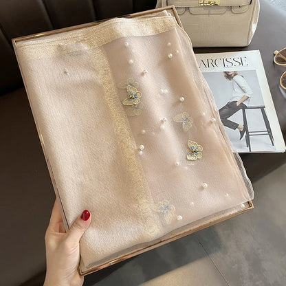 2023 Luxury Silk Shawl Scarf for Women Design Embroidery Flowers Hijab Wraps Bufandas Female Headkerchief Fouloud Echarpe