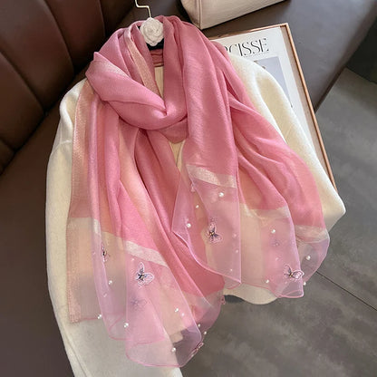 Luxury Silk Shawl Scarf for Women Design Embroidery Flowers Hijab