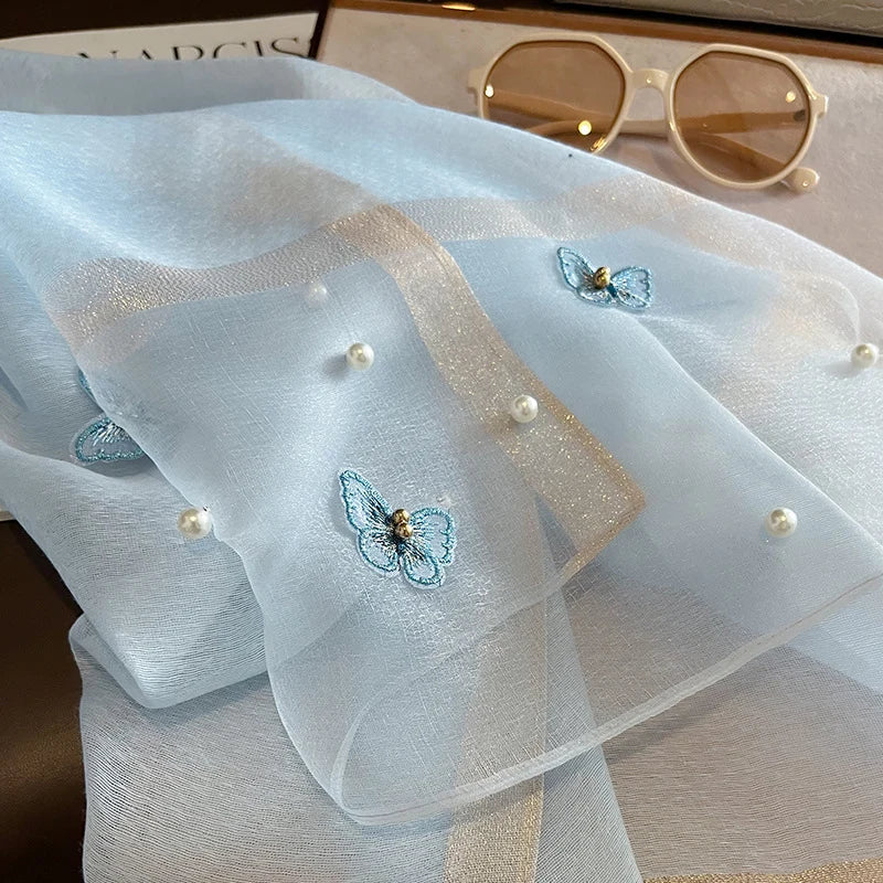 Luxury Silk Shawl Scarf for Women Design Embroidery Flowers Hijab