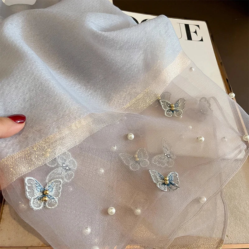 Luxury Silk Shawl Scarf for Women Design Embroidery Flowers Hijab