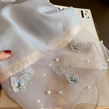 Luxury Silk Shawl Scarf for Women Design Embroidery Flowers Hijab