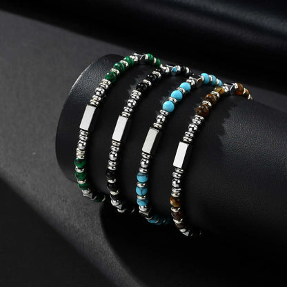 Trendy Unique Natural Stone Beaded Bracelet, Stainless Steel Chain Wristband Bracelet, Classic Tiger Eye Stone Jewelry for Men