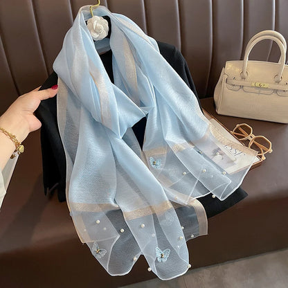 Luxury Silk Shawl Scarf for Women Design Embroidery Flowers Hijab