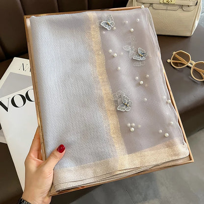 Luxury Silk Shawl Scarf for Women Design Embroidery Flowers Hijab