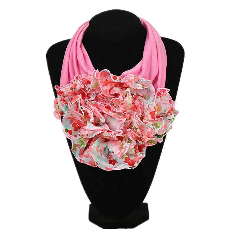 New Trend Women Scarf Floral Collar Scarf Luxury Big Flower Neckerchief Ring Neck Scarves Fashion Bandana Head Hijab For Ladies