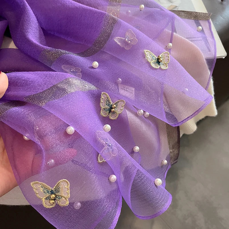Luxury Silk Shawl Scarf for Women Design Embroidery Flowers Hijab