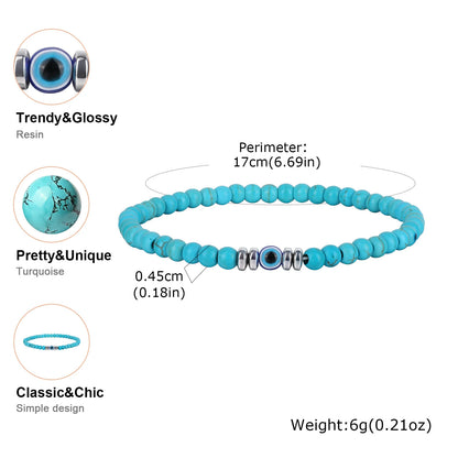 Evil Eye Bracele,  Stretch Adjustable Turquoise And Tiger's Eye Beaded Bracelets for Women, Healing Stone Luck Gift