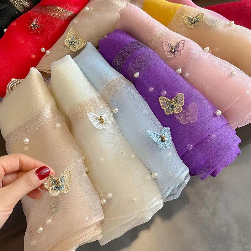 Luxury Silk Shawl Scarf for Women Design Embroidery Flowers Hijab