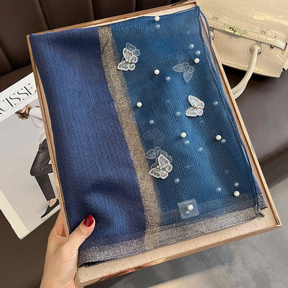 Luxury Silk Shawl Scarf for Women Design Embroidery Flowers Hijab