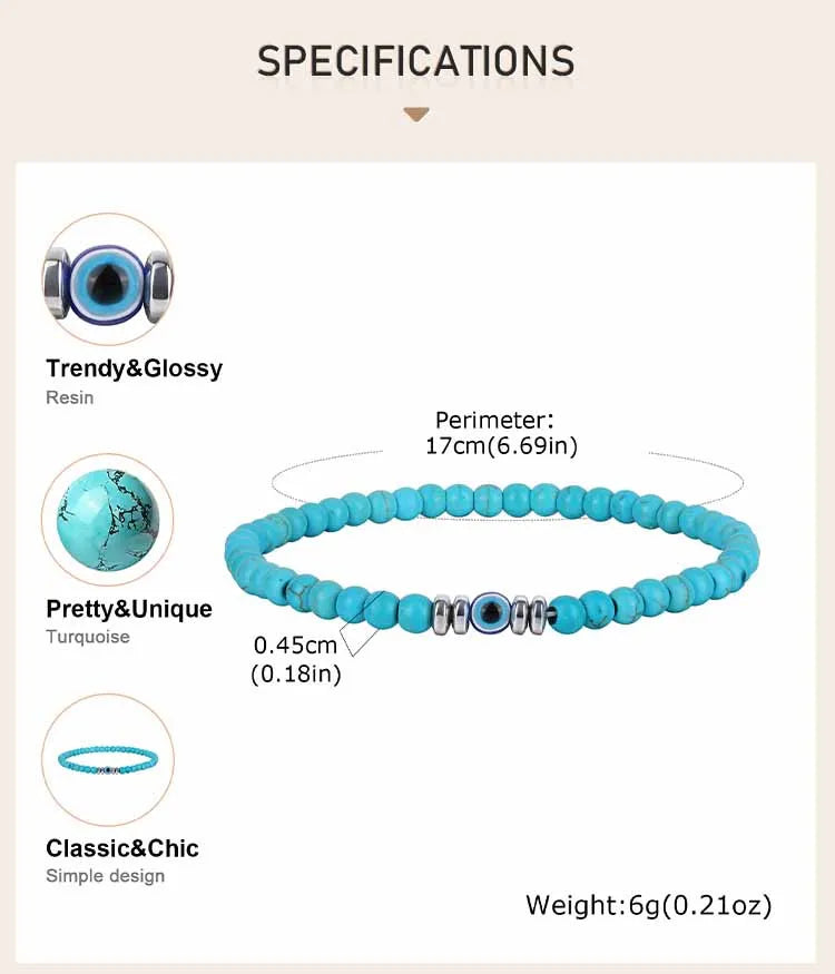 Evil Eye Bracele,  Stretch Adjustable Turquoise And Tiger's Eye Beaded Bracelets for Women, Healing Stone Luck Gift