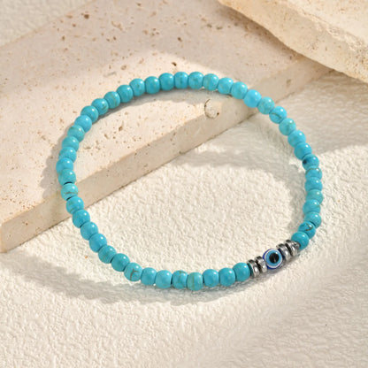 Evil Eye Bracele,  Stretch Adjustable Turquoise And Tiger's Eye Beaded Bracelets for Women, Healing Stone Luck Gift
