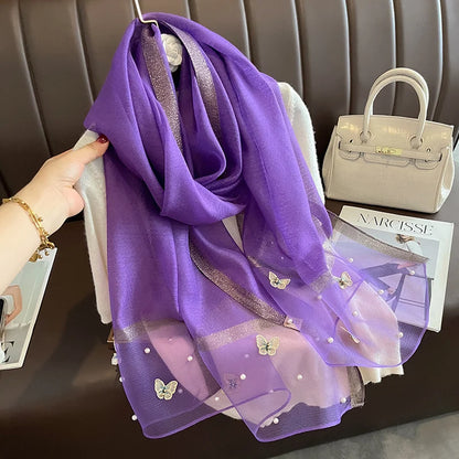 Luxury Silk Shawl Scarf for Women Design Embroidery Flowers Hijab