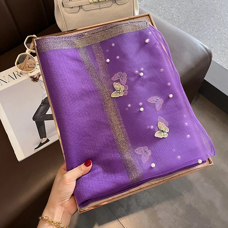 2023 Luxury Silk Shawl Scarf for Women Design Embroidery Flowers Hijab Wraps Bufandas Female Headkerchief Fouloud Echarpe