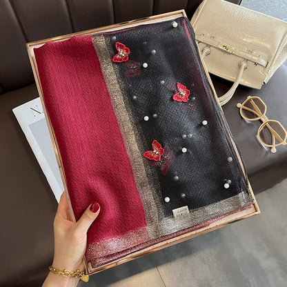 Luxury Silk Shawl Scarf for Women Design Embroidery Flowers Hijab