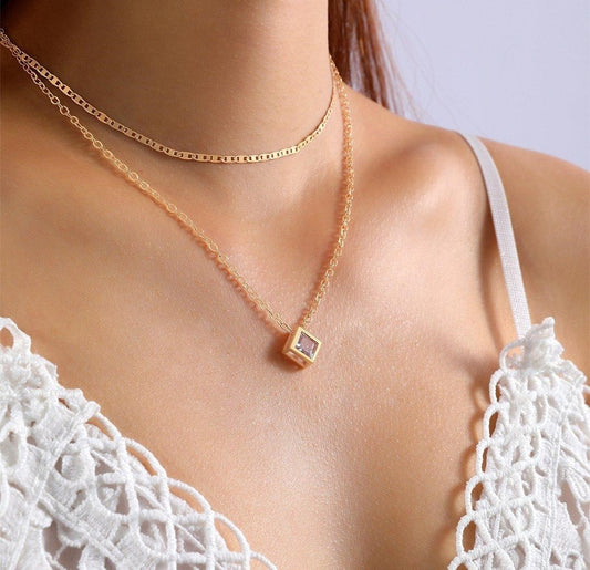 Square Box Pendant with Double Chain