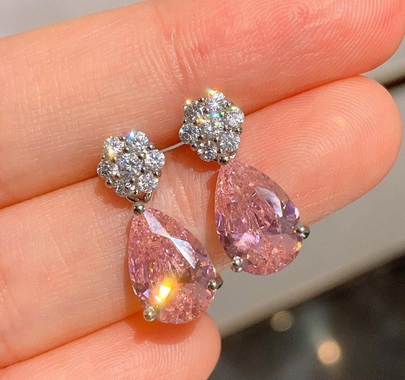 Pink Tear Drop Earrings