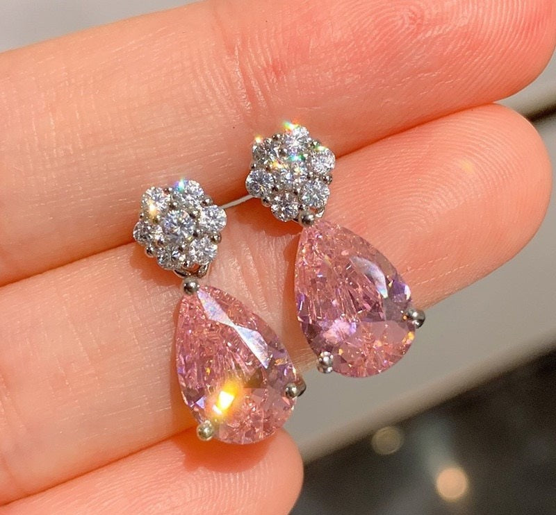 Pink Tear Drop Earrings