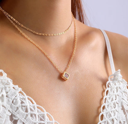 Square Box Pendant with Double Chain