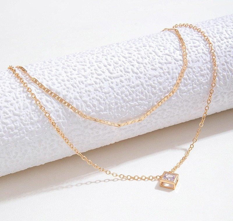 Square Box Pendant with Double Chain