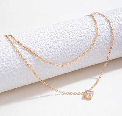 Square Box Pendant with Double Chain