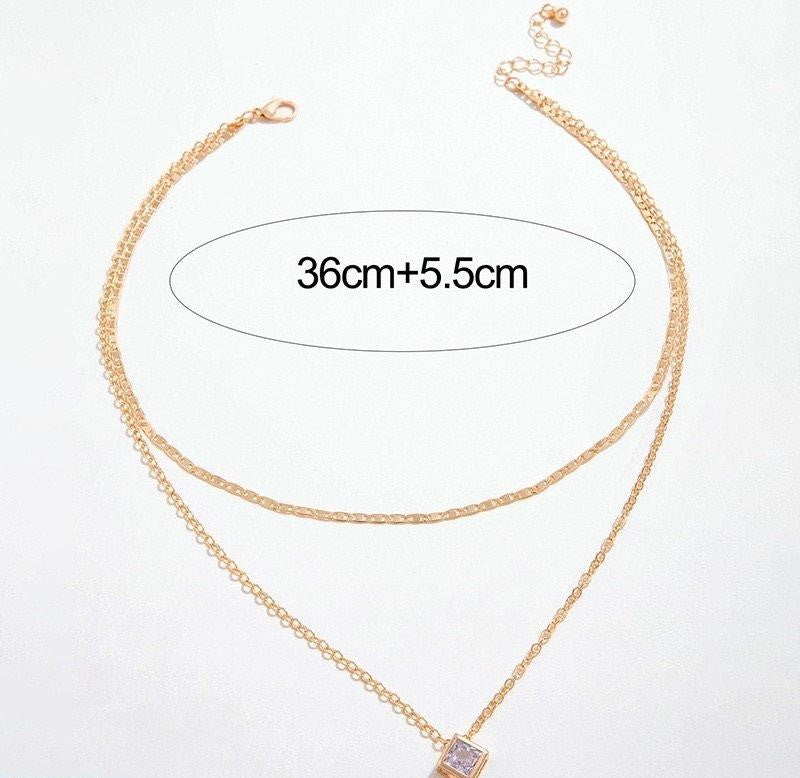 Square Box Pendant with Double Chain