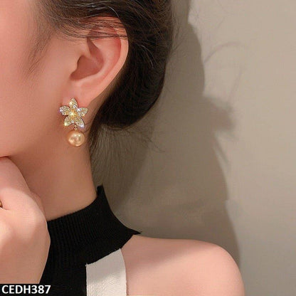 Flower Shinning Pearl Drop Earrings Pair