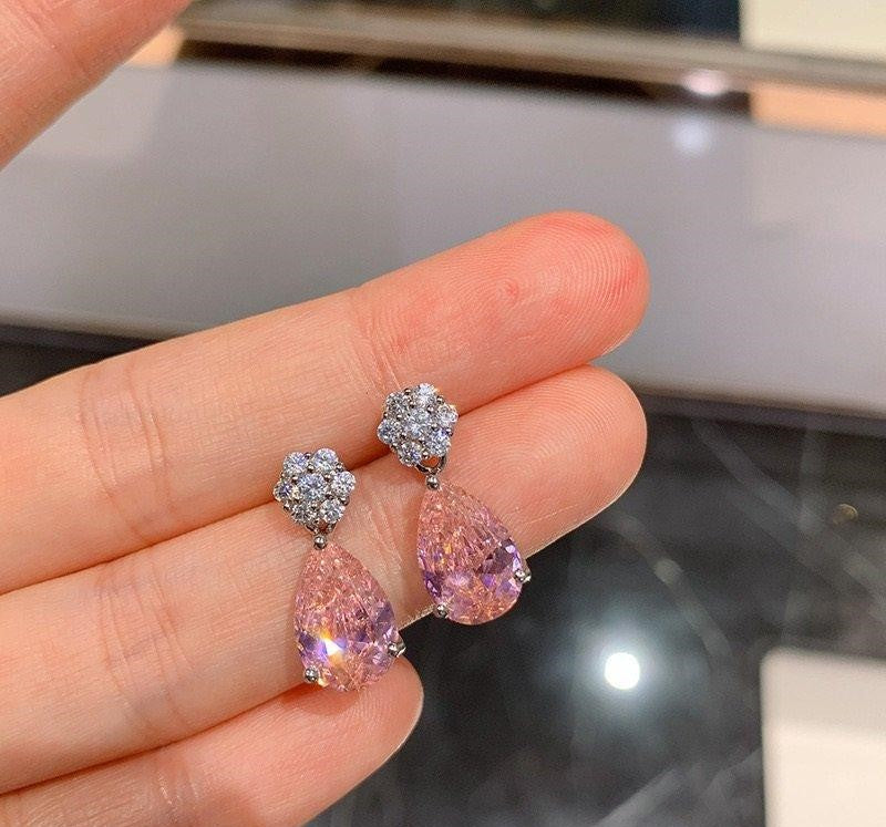 Pink Tear Drop Earrings