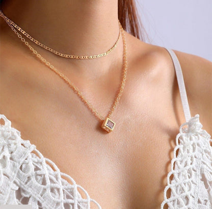 Square Box Pendant with Double Chain