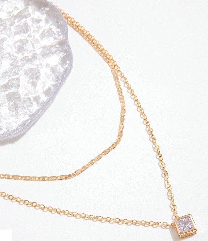 Square Box Pendant with Double Chain